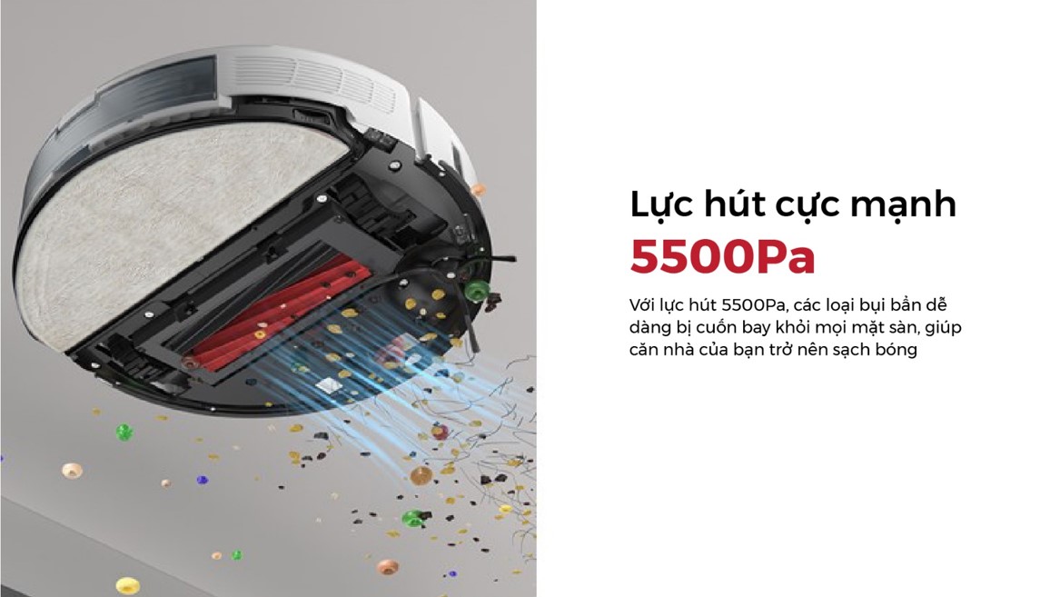 Lực hút mạnh lên tới 5.500Pa