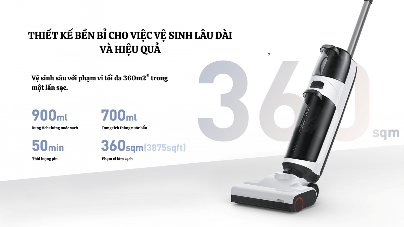Thời lượng pin dài, diện tích làm sạch lớn hơn