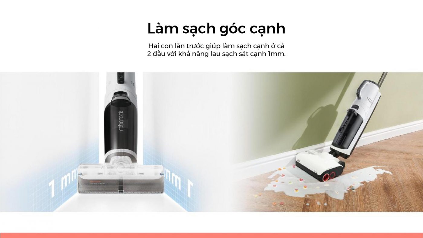 Con lăn phía trước của Roborock Dyad Pro Combo có thiết kế tràn viền