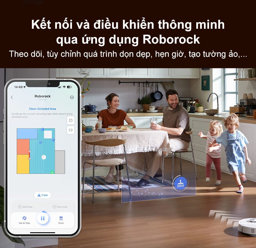 Kết nối và điều khiển thông minh qua ứng dụng Roborock