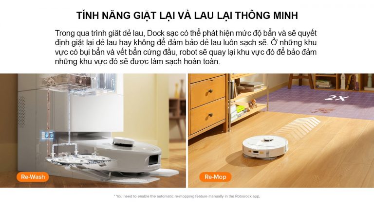 Tính năng giặt lại và lau lại thông minh